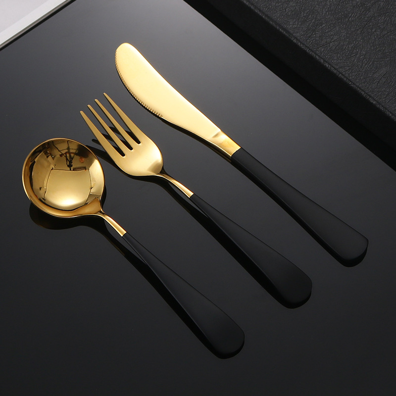 Internet celebridad cuchillo, tenedor y cuchara-oro negro
