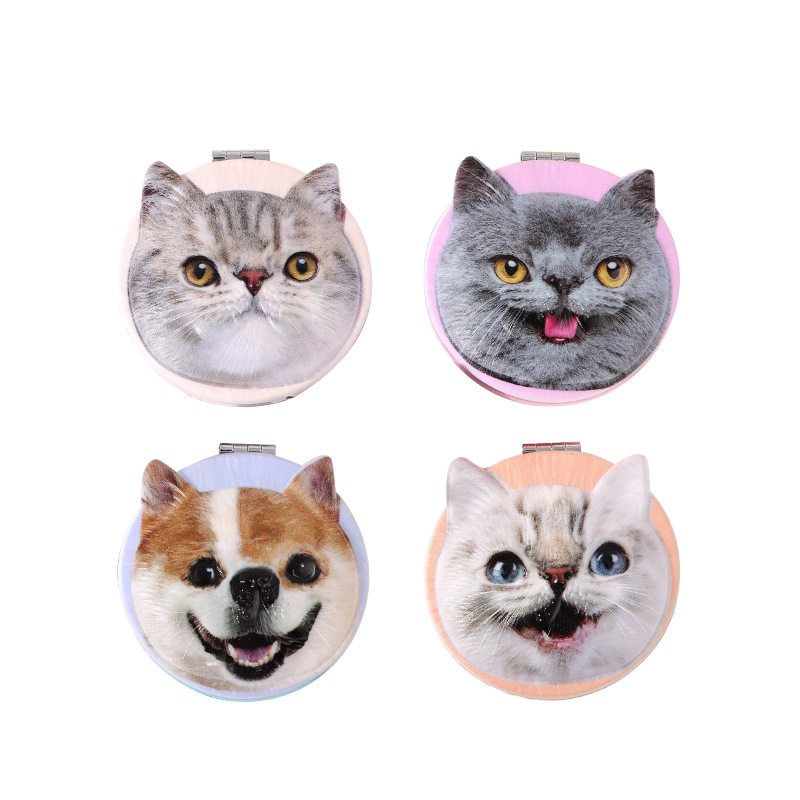 Espejo de maquillaje de moda creativa para mascotas lindo espejo pequeño plegable de doble cara espejo de belleza 3D estudiante portátil