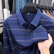 男士长袖t恤中年条纹翻领上衣宽松休闲25春秋季新款爸爸上衣