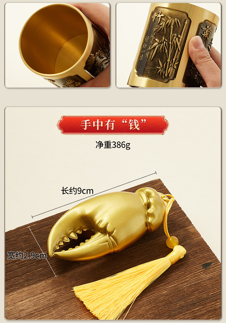 精工黄铜笔筒复古桌面办公室摆件黄铜笔筒文房器具新中式商务礼品详情8