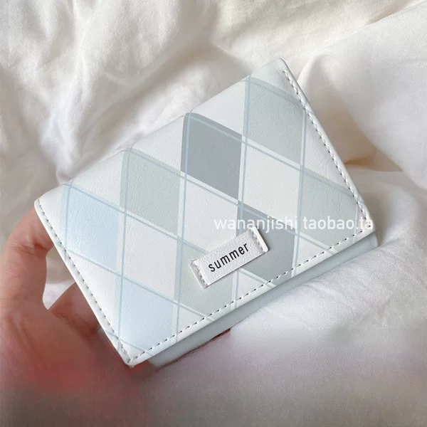 Good Night Market Sea Salt Blue Plaid Wallet Fresh Casual Ins Style Korean Multifunctional Student Wallet Zero Card Bag