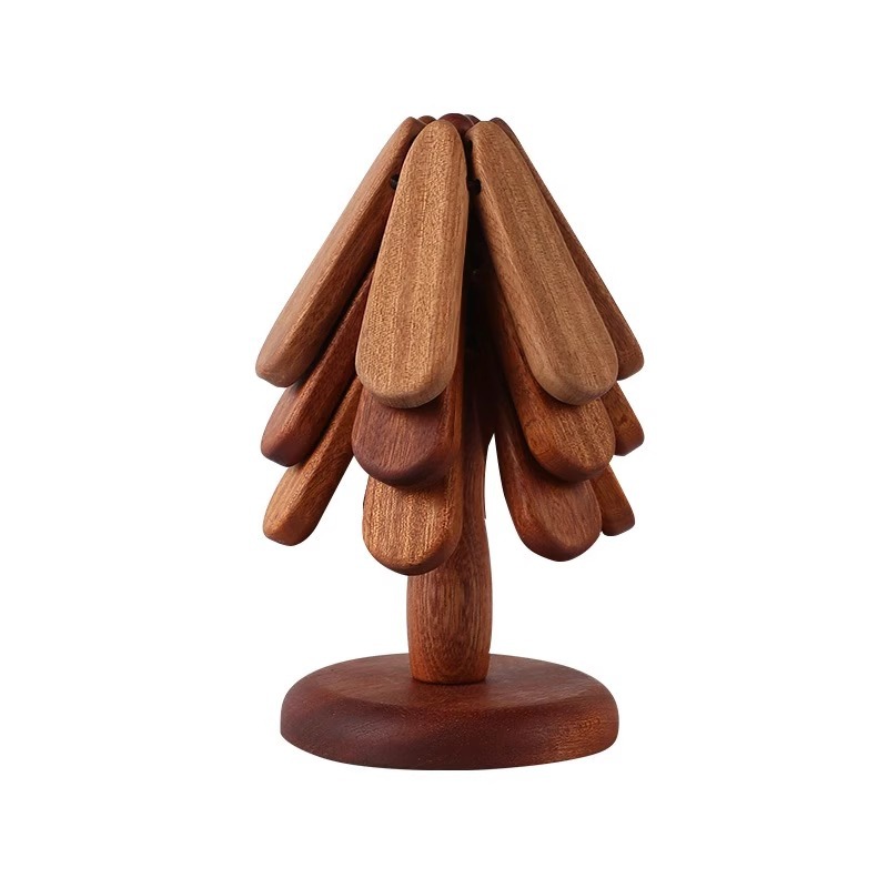Alta sensación de árbol de Navidad almohadilla de aislamiento térmico decoración de mesa creativa un árbol de madera sólida antifalpa plegable almohadilla de tazas y platos