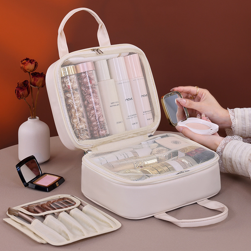 Bolsa de maquillaje multicapa portátil para mujeres 2025 nueva bolsa de maquillaje de gran capacidad bolsa de maquillaje de viaje portátil bolsa de maquillaje