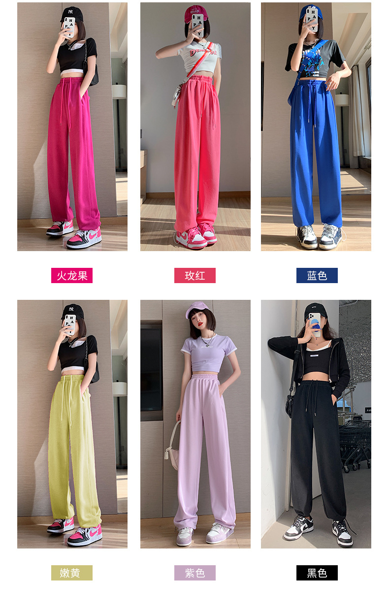 American grey sportswear pants for women in autumn and winter, fleece loose straight-leg casual sweatpants, petite wide-leg pants, trendy ins pic 8