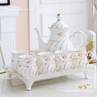 Ceramic Tea Set Modern Simple Household Water Cup Set Living Room Water Kettle Heat-Resistant Tea Drinking European Style Complete Set of Cups