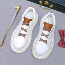 新款牛皮男板鞋真皮牛皮透气厚底商务休闲懒人轻奢增高运动皮鞋男