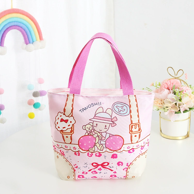 Cartoon linen bag, handheld lunch box bag, tableware for elementary school students, organizer bag, food bag