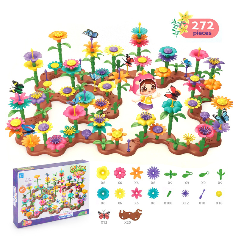 Children's Educational Science and Technology 272pcs Transformable Building Block Garden Toy Creative DIY Flower Building Block Set