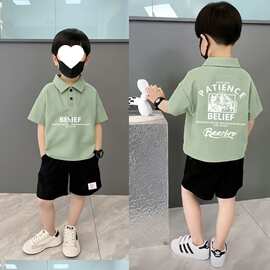 夏季洋气polo衫男童中大童短袖短裤宽松有领儿童两件套装男孩开