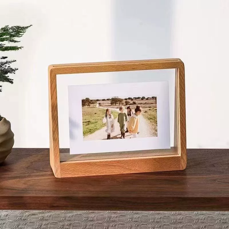Простая трапециевидная буковая фоторамка 6-дюймовая 7-дюймовая 8-дюймовая фоторамка для стирки фотоальбома из массива дерева фоторамка горизонтальная и вертикальная пара