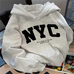 跨境休闲加绒连帽衫时尚newyor卫衣舒适百搭宽松男女情侣连帽卫衣