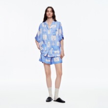 外贸定制睡衣女夏季新款渗透印花高级感短袖短裤两件套女士家居服