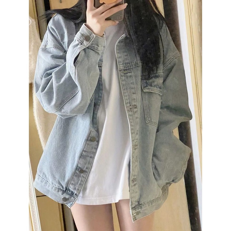 牛仔外套女新品新品宽松休闲牛仔衣服百搭小众大码女装浅蓝色夹克|undefined