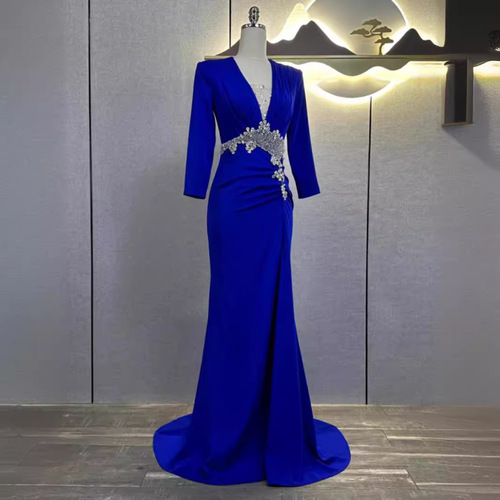 2025 New Arrival Mid-Length Sleeve Evening Gown for Banquets, Annual Meetings, Arts Exams, and Hosts—Slimming, Elegant, Simple, and Figure-Slimming Design for Autumn
