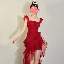 2025夏季新款法式度假玫瑰花气质长拖尾无袖氛围感吊带波点连衣裙