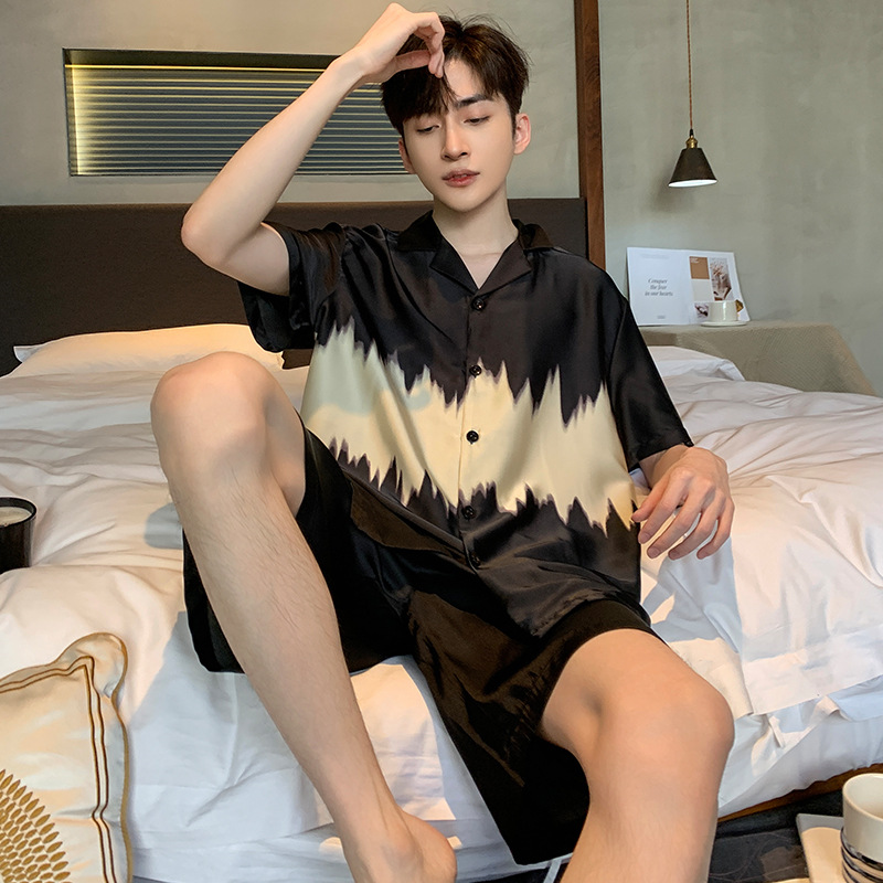 Summer Ice Silk men's pajamas 2024 new short sleeve thin silk summer student youth homewear suit