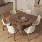 法式复古实木圆桌家用小户型餐厅圆形饭桌黑胡桃木圆餐桌椅组合