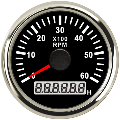 automobile instrument, 52mm Pointer Tachometer Engine - silver-edge-black-bottom-0-6000rpm