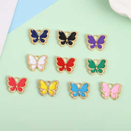 韩系简约彩色小蝴蝶滴油合金饰品配件手工diy手链钥匙扣耳环吊坠