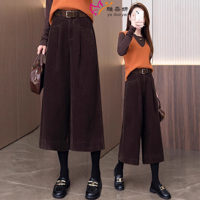 2025 Autumn and Winter Women's New High-Waisted Slimming Corduroy Cropped Wide-Leg Pants for Petite Women Straight Casual Pants 2025 Autumn and Winter Women's New High-Waisted Slimming Corduroy Cropped Wide-Leg Pants for Petite Women Straight Casual Pants