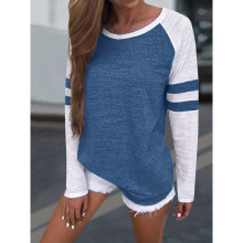 U 21220 Stripe Spliced Long Sleeve T-shirt ����ƴ�ӳ��� T
