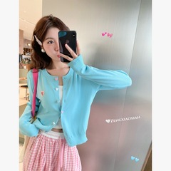 元气软妹 韩版蓝色长袖少女风针织开衫多巴胺上衣女秋季外套