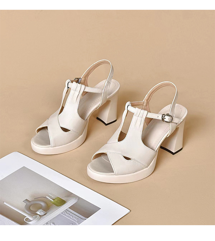 Sandal cao gót nữ đế dày da thật phong cách La Mã, gót 9 cm — Màu đen chi tiết 10