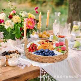 跨境水葫芦草编收纳篮聚餐派对零食水果托盘分格炸鸡干果盘面包筐