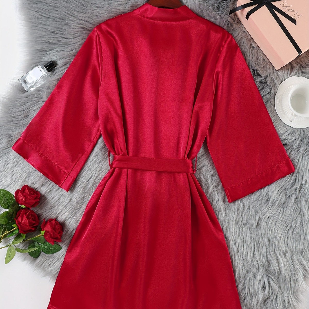 GraceChic GraceChic Cross-Border Home European And American Style Thin Sexy Women's Lace-Up Robe Simple Cardigan Sleepwear Ice Silk Bathrobe_voghion.com