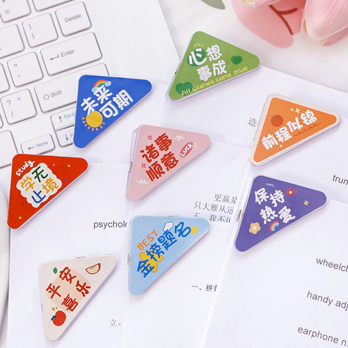 Creative text triangle clip student book test paper storage organizer information book corner anti-roll clip note clip