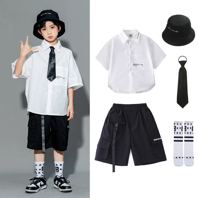 Детский костюм для танцев в стиле хип‑хоп — рубашка, жилет, шорты с аксессуарами, свободная посадка, рост 110–180 см