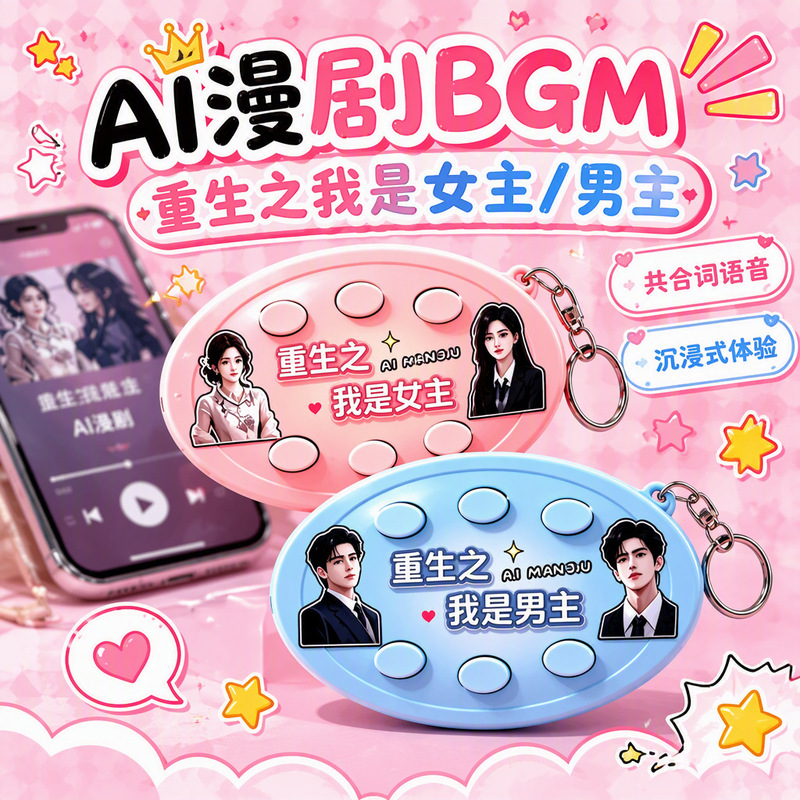 Rebirth: I am the female lead and male lead voice keychain short drama BGM button sound stress-relief pendant anime style