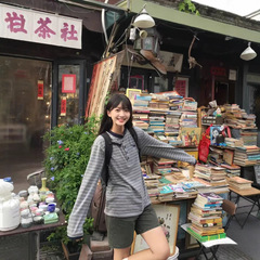 美式复古灰色条纹亨利领长袖t恤女早秋季穿搭宽松慵懒松弛感上衣