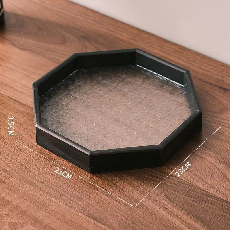 Luz de lujo retro bandeja octagonal sala de estar mesa de vidrio platos de taza de madera para el hogar bandeja de té