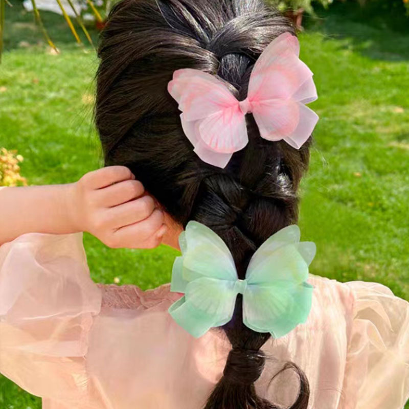 Niñas de malla arco clip princesa niños pequeño tamaño horquilla tocado Corea del Sur accesorios para el cabello lindo bebé horquilla rota