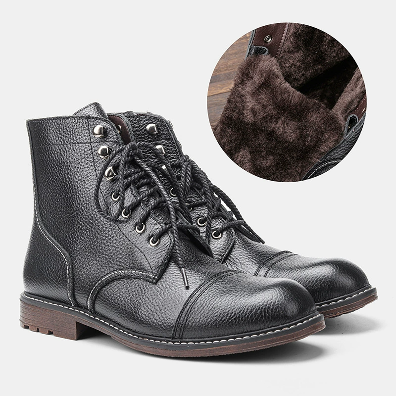 Американские кожаные зимние сапоги плюс бархат сапоги Martin теплые и удобные толстые снежные сапоги