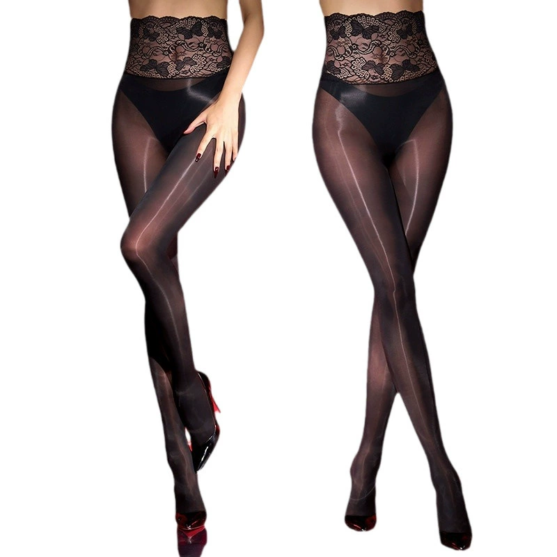 XHN3074 deep crotch seamless stockings greasy black stockings pantyhose seductive lace waist silky greasy big size