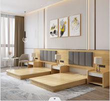 新款云南酒店床可订宾馆家具公寓标间全套双人旅馆客房简约箱体床