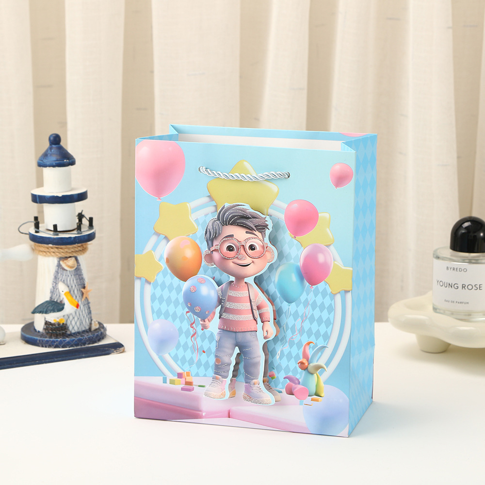 Bolsas de cartón blanco de dibujos animados bolsas de regalo de cumpleaños para niños bolsas de regalo de fiesta bolsas de impresión bolsas de mano bolsas de compras al por mayor