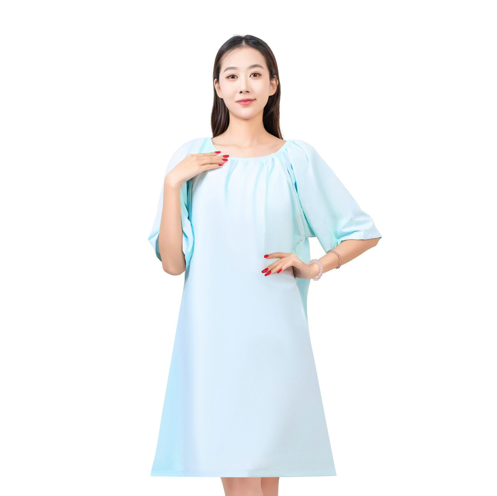 라이트블루* 스커트기장 90*가로 70*소매기장 40*소맷단 22
