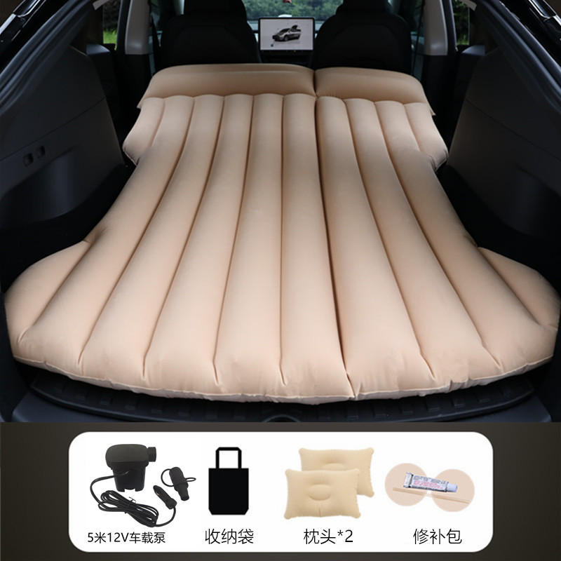 Vehicle-mounted inflatable bed — Tesla Bed - beige-tesla-with-5m-cable-car-pump