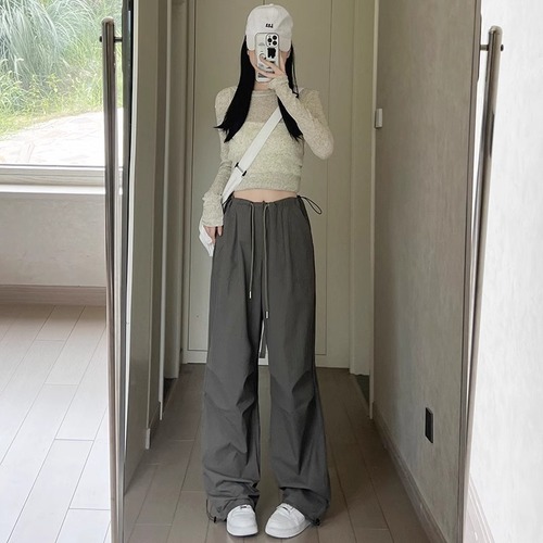 American Retro Work Pants for Women - Summer High-Waisted Wide Leg Casual Loose Slimming Military Green Quick-Drying Sports Pants