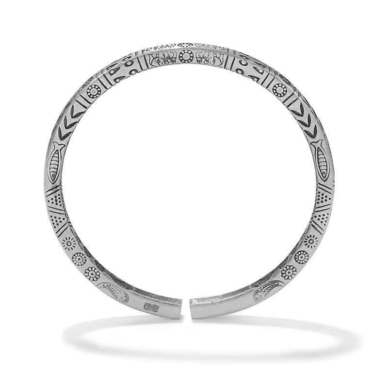 Totem bohémien 2 pezzi con anello aperto solido placcato in argento, design di nicchia, braccialetto in stile etnico_voghion.com