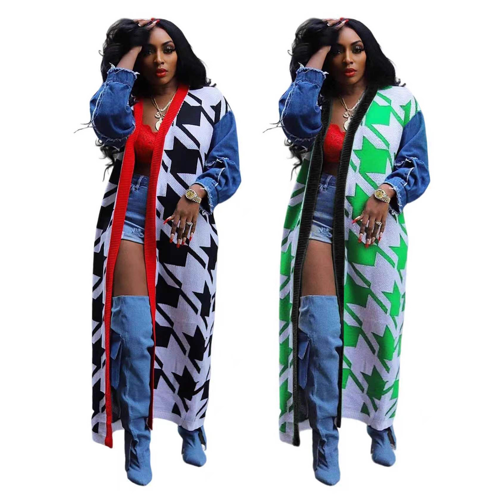 D8698   拼接开衫双层加厚毛衣星星图案时尚休闲毛衣跨进货源欧美