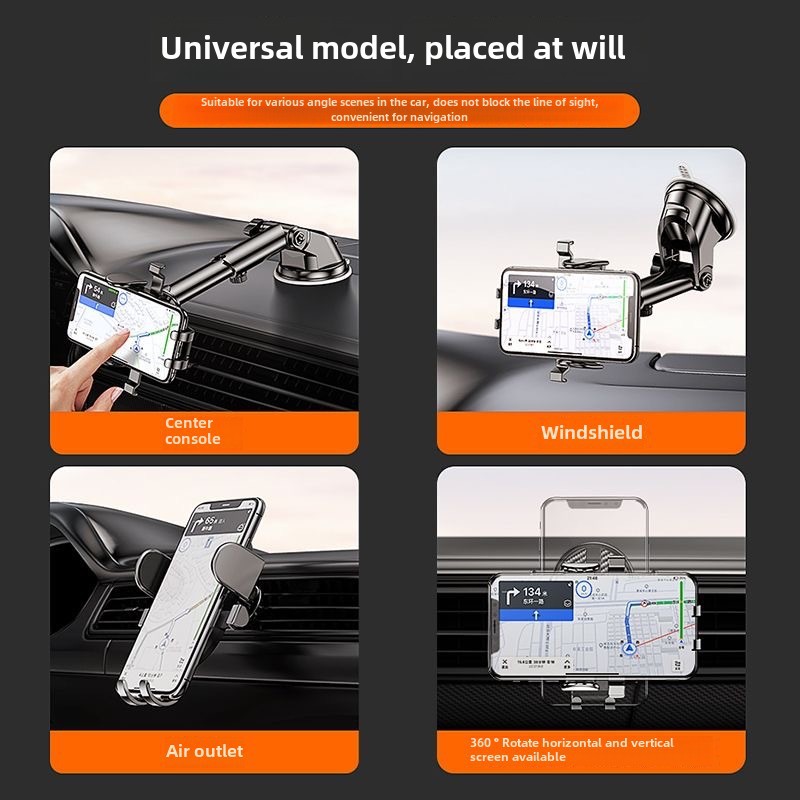 Ny multifunktionell bil teleskopisk sugkopp kolfiber bil mobiltelefon fäste luftkonditionering luft uttag navigation fäste säte_voghion.com