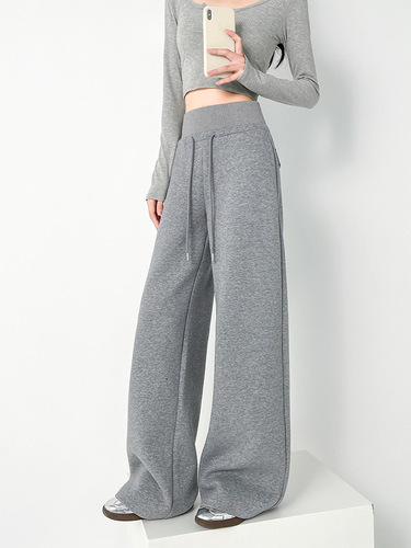 2025 Spring New Arrival Women's American-Style High-Waist Sweatpants: Ant-Waist Joggers with Relaxed Fit and Elegant Wide-Leg Design, Perfect for Casual Wear