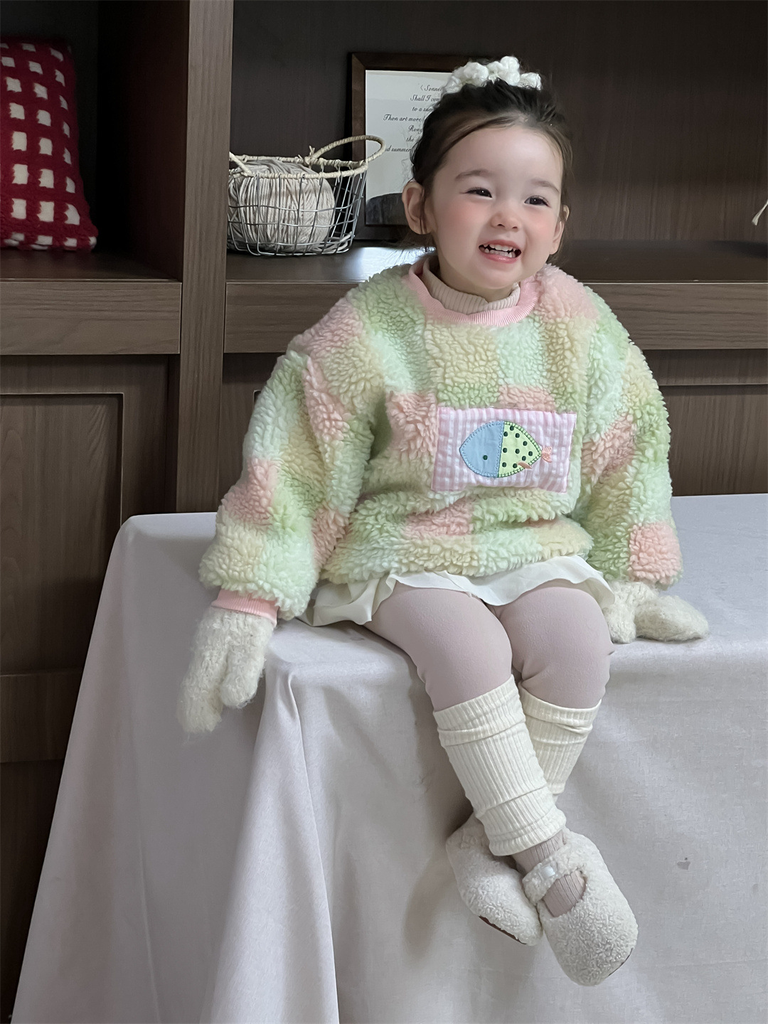 Trajes de invierno para bebés, ropa de invierno para bebés, ropa de niños coreana, suéter de pelusa, leggings