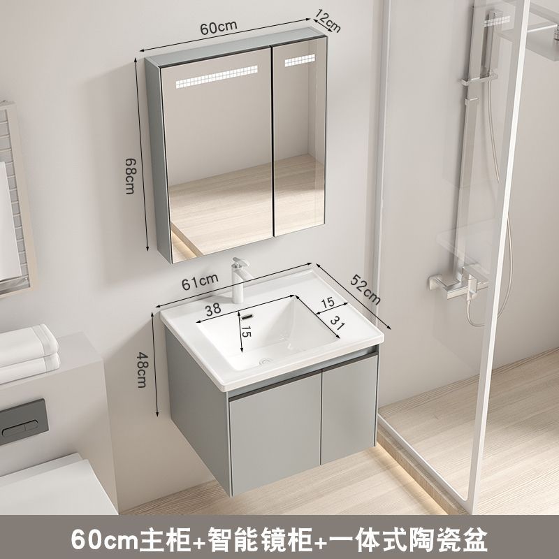 Gabinete de baño combinación de acero inoxidable que cuelga la pared del Gabinete cuarto de baño lavabo de almacenamiento espejo de almacenamiento rack de cerámica cuenca integrada