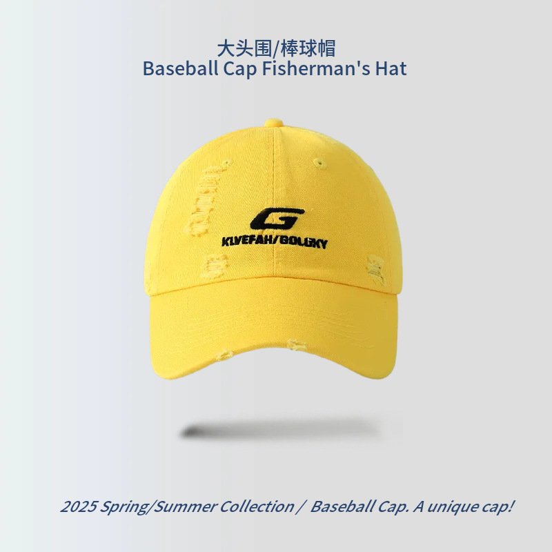韓国風レター刺繍イエロー野球帽女性用春夏シンプルで多用途な顔見せ小ぶりソフトトップビッグヘッドアヒルキャップ|undefined