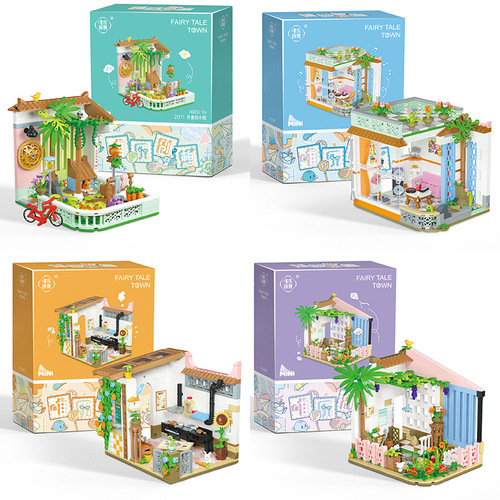 Weile Chuangxiang 2036 building blocks street scene studio fairy tale town sunshine flower house building assembly children's toys girls